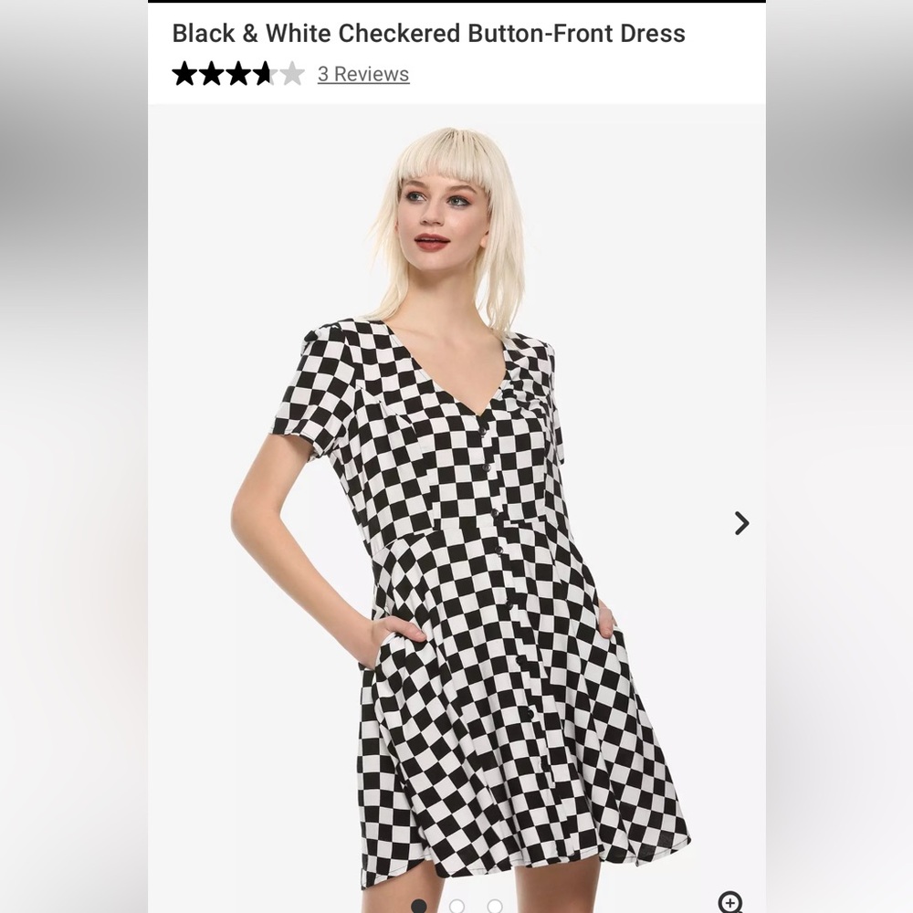 Black and White Checkered Button-Front Dress